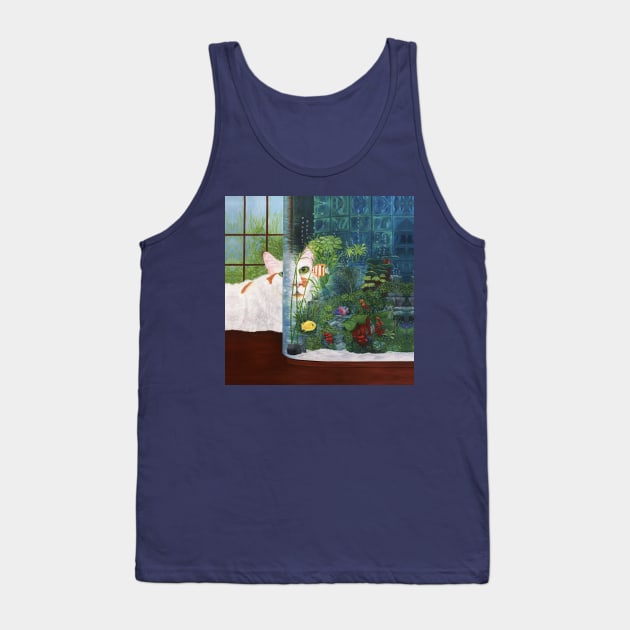 White Cat and Aquarium Tank Top by KarenZukArt